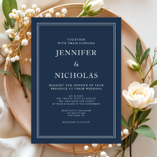 Invitation Mariage Bleu Nuit Élégant Formel Classique