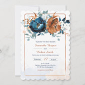Invitation Mariage Bleu Nuit et Orange Brûlé (Devant)