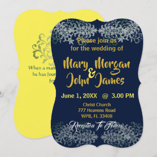 Invitation Mariage Bleu Nuit Or Argent Jaune