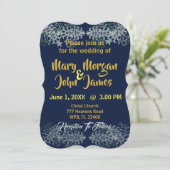 Invitation Mariage Bleu Nuit Or Argent Jaune (Debout devant)