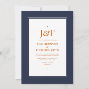 Invitation Mariage Bleu Nuit, Orange Brûlé et Champagne