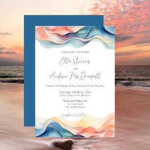 Invitation Mariage bleu onduleur Abstrait moderne