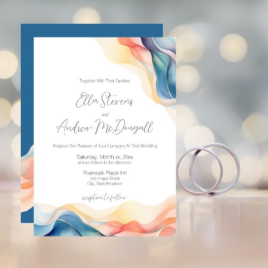 Invitation Mariage bleu onduleur Abstrait moderne