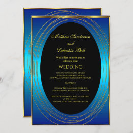 Invitation Mariage Bleu or Noir Élégant Moderne