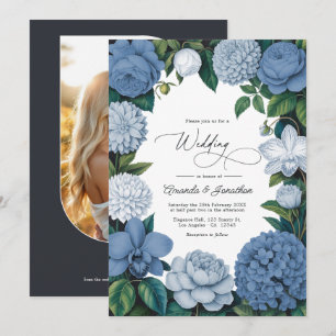 Invitation Mariage Bleu Orageux, Brume d'Acier & Perle d'Hive