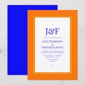 Invitation Mariage bleu, orange et jaune (Devant / Derrière)