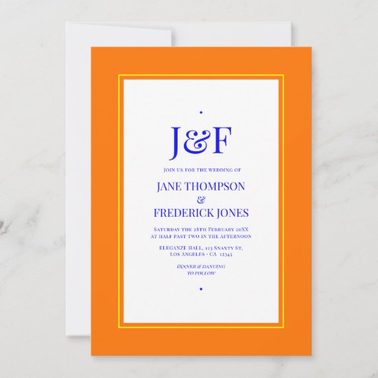 Invitation Mariage Bleu, Orange, Jaune et Rouge (Devant)