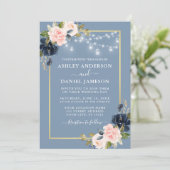 Invitation Mariage bleu pâle rose pâle bleu floral (Debout devant)