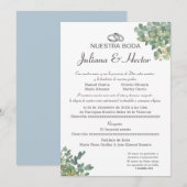 Invitation Mariage Bleu Pastel et Feuillage  (Devant / Derrière)