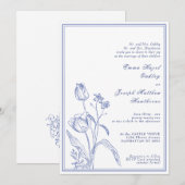 Invitation Mariage bleu pastel vintage Régence botanique (Devant / Derrière)