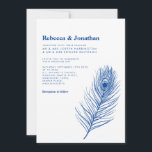 Invitation Mariage bleu Peacock minimaliste moderne<br><div class="desc">La carte de Faire-part de mariage minimale présente une illustration élégante de trait de plumes paon avec un thème de couleur bleu roi. Design typographique moderne et propre, cette invitation de mariage est prête pour vous à customiser avec les détails de votre journée spéciale. Fait partie d'une gamme toujours croissante...</div>