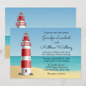Invitation Mariage bleu phare de plage (Devant / Derrière)