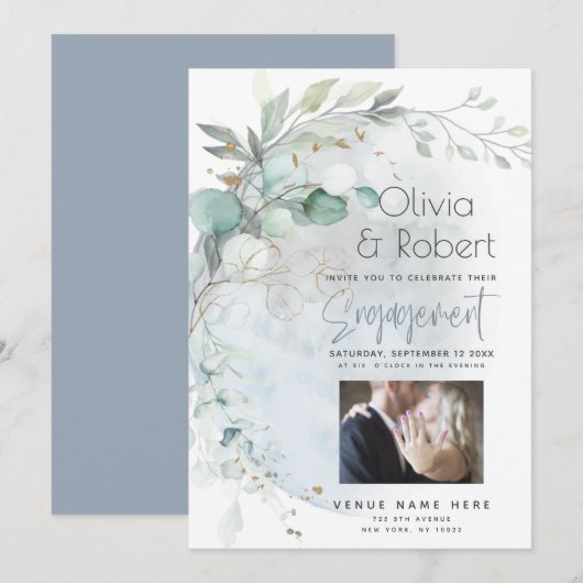 Invitation Mariage | Bleu Poussiéreux Amoureux de la Lune (Devant / Derrière)