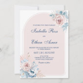 Invitation Mariage Bleu Poussiéreux et Rose Fardé (Devant)