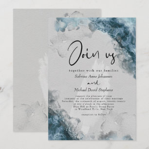 Invitation MARIAGE Bleu Poussiéreux Gris Pierre Encre Alcoo