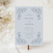 Invitation Mariage Bleu Poussiéreux Vintage