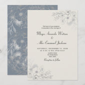 Invitation Mariage Bleu Poussiéreux Vintage (Devant / Derrière)