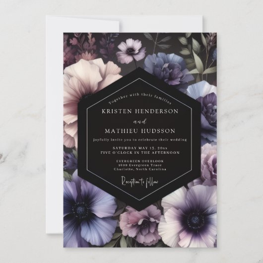 Invitation Mariage Bleu Prune Chiaroscuro (Devant)
