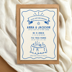 Invitation Mariage Bleu Quirky Vintage illustré à la main