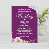 Invitation Mariage bleu rose aquarelle (Debout devant)