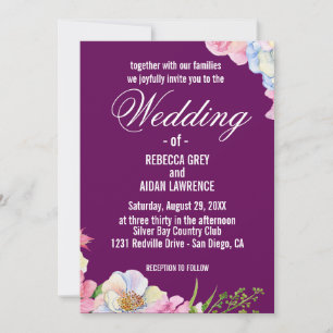 Invitation Mariage bleu rose aquarelle