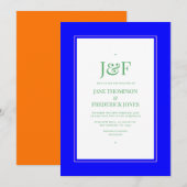 Invitation Mariage bleu, rose, orange et vert (Devant / Derrière)