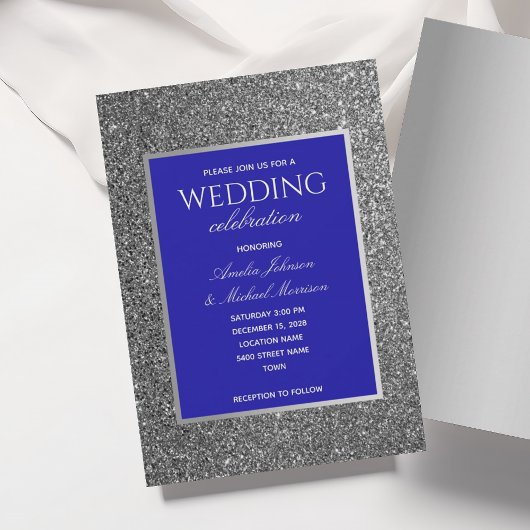 Invitation Mariage Bleu Royal et Argent