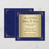 Invitation Mariage Bleu Royal et Or (Devant / Derrière)
