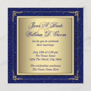 Invitation Mariage Bleu Royal et Or