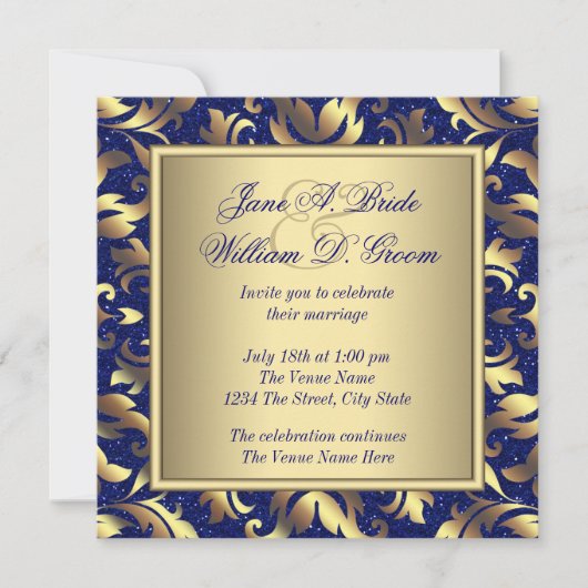 Invitation Mariage Bleu Royal et Or (Devant)