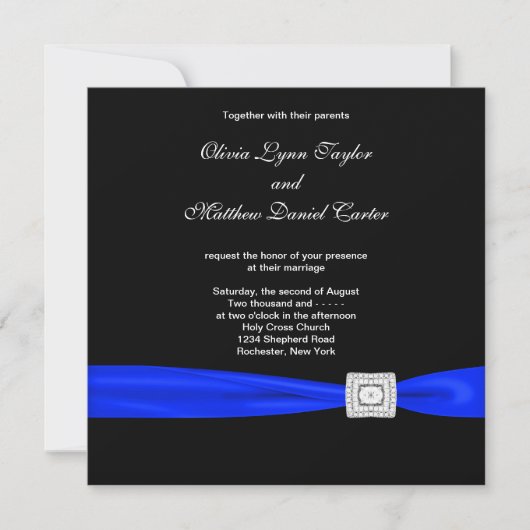Invitation Mariage Bleu Royal Noir Bleu (Devant)