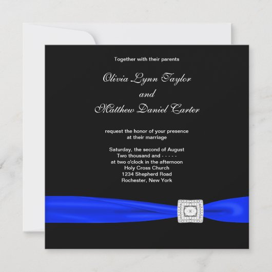 Invitation Mariage Bleu Royal Noir Bleu (Devant)