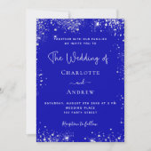 Invitation Mariage bleu royal paillettes argent QR code RSVP (Devant)