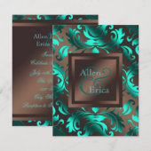 Invitation Mariage Bleu sarcelle et Brun au Chocolat (Devant / Derrière)