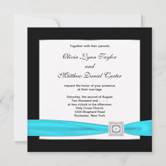 Invitation Mariage bleu sarcelle noir (Devant)