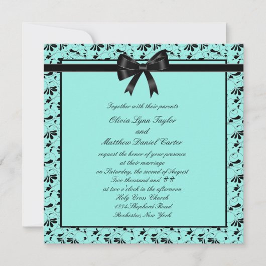 Invitation Mariage bleu sarcelle noir (Devant)