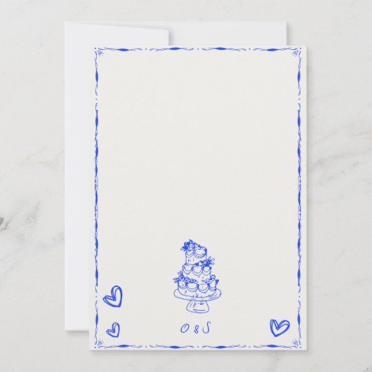 Invitation Mariage Bleu Scribble à la main branché (Dos)