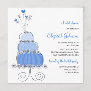 Invitation Mariage bleu sucré  gâteau Chic Fête de l'mariée I