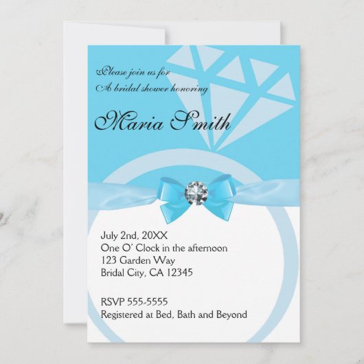 Invitation Mariage Bleu Tendance Shower de Mariée (Devant)