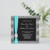 Invitation Mariage Bleu Turquoise Noir et Argent (Debout devant)
