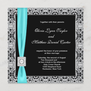 Invitation Mariage Bleu Turquoise Noir et Argent
