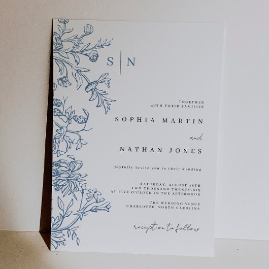 Invitation Mariage Bleu Vintage 