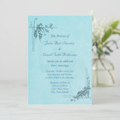 Invitation Mariage bleu vintage (Debout devant)