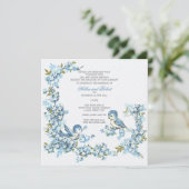 Invitation Mariage bleu vintage d'hiver d'oiseaux (Debout devant)