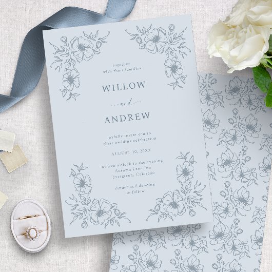 Invitation Mariage bleu vintage Dusty