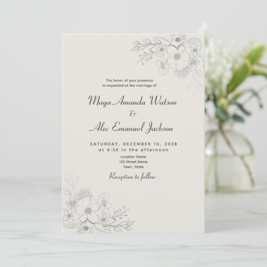 Invitation Mariage bleu vintage Dusty (Debout devant)