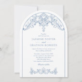Invitation Mariage Bleu Vintage Rococo Élégant (Devant)