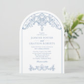 Invitation Mariage Bleu Vintage Rococo Élégant (Debout devant)