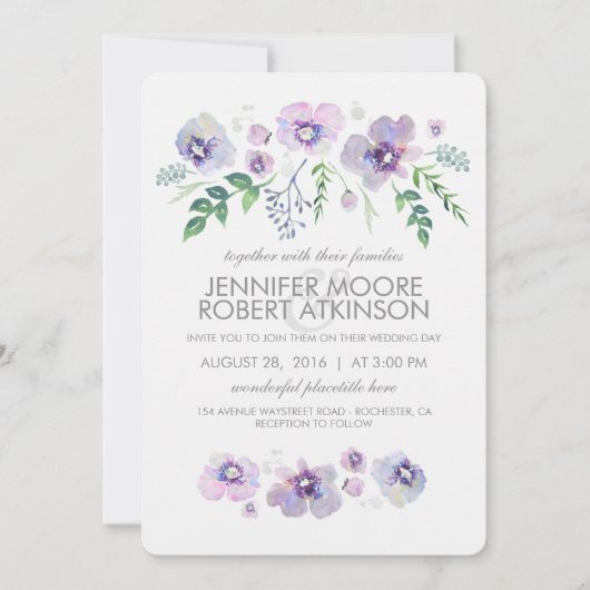 Invitation Mariage bleu violet d'aquarelle (Devant)