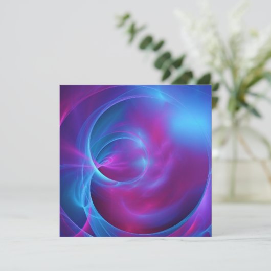 Invitation Mariage Bleu Violet et Rose Cosmic Swirly Fracta (Debout devant)